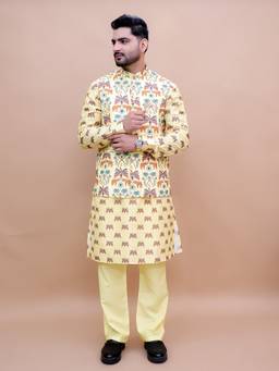 Pro Ethic Style Developer - Men Indian Mustard Kurta with Pant and Waistcoat