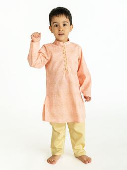 Campana - Boys Mehul Kurta - Khari Print - Pink & Gold (Set of 2)
