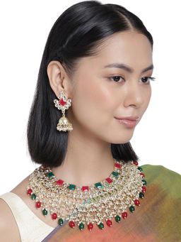 Accessher - Gold Toned Kundan & Multi Beaded Stone Enamel Jewellery Set for Women