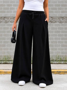 TeenTrums - Black Wide Leg Oversized Baggy Track Pants for Girls