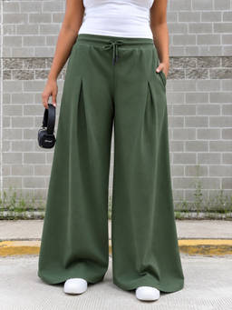 TeenTrums - Olive Wide Leg Oversized Baggy Track Pants for Girls