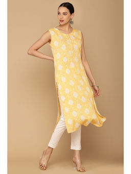 Soch - Yellow Rayon Screen Printing Straight Fit Kurta