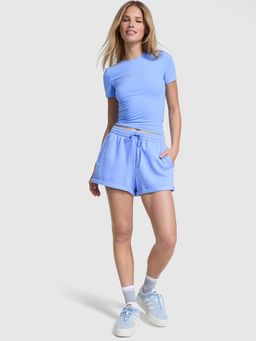 Victoria's Secret - Women Blue Printed Fleece Rolled Hem Shorts