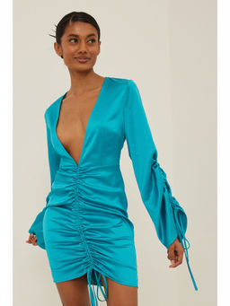 NA-KD - Satin Drawstring Mini Dress-Multi Turqouise