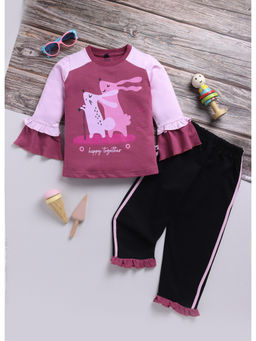 Toonyport - Girls Purple Printed Full Sleeve Co-Ord (Set of 2)