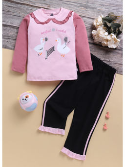 Toonyport - Girls Pink Printed Full Sleeve Co-Ord (Set of 2)