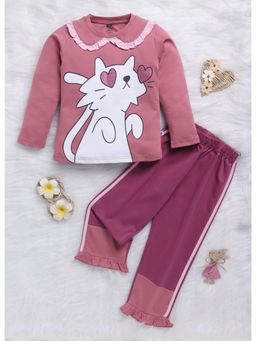 Toonyport - Girls Pink Printed Full Sleeve Co-Ord (Set of 2)