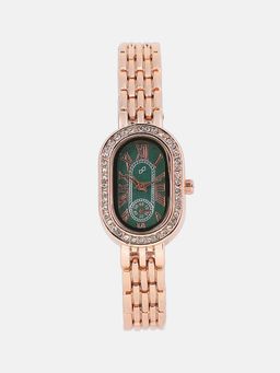 Haute Sauce - Women The Rose Floral Oval Green Dial Analog Watch - HSWC6101 (M)