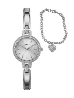 Timex - Women Round Silver-Tone Alloy Analog Watch with Bracelet - TWG067700UJ (M)