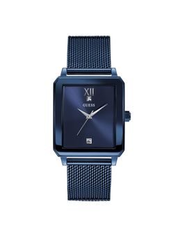 Guess - Men Rectangular Blue Dial Stainless Steel Analog Watch - U1074G2 (M)
