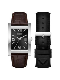 Guess - Men Rectangular Black Dial Stainless Steel Analog Watch with Strap - U1473G1M (M)