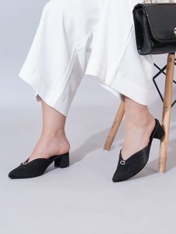 Shoetopia - Elegant Black Slip-On Block Heel Mules for Women