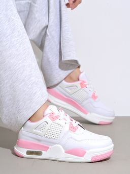 Shoetopia - Smart Casual Lace-Up Trendy Pink Sneaker for Women