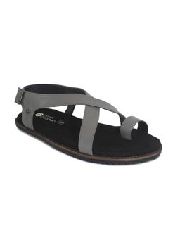 Planet Paaduks - Genuine Leather Grey Crossover-Toe Ring Sling Back Metal Buckle Sandals
