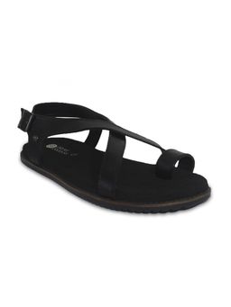 Planet Paaduks - Genuine Leather Black Crossover-Toe Ring Sling Back Metal Buckle Sandals
