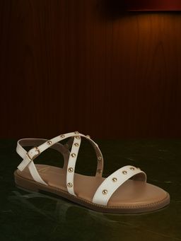 London Rag - Women White Stud Embellished Strappy Sandals