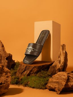 London Rag - Women Brown Metallic Buckle Embellished Slip Ons Flats