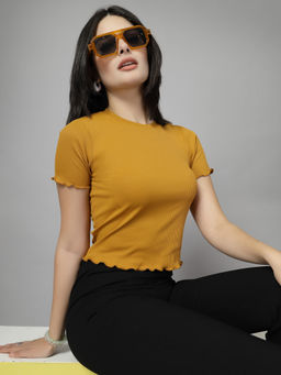 KASSUALLY - Mustard Ribbed Crop Top