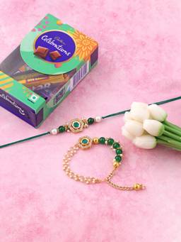 VIRAASI - Green Bhaiya Bhabhi Rakhi Gift Set with Chocolates