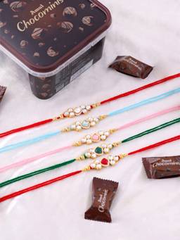 VIRAASI - Rakhi Gift Set with Chocolates Multi-Color Pack of 5