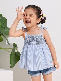 Somersault - Girls Stripe Blue Cotton Strappy Top