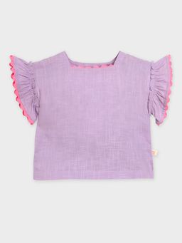 Somersault - Girls Solid Purple Cotton Half Sleeve Top