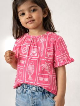 Somersault - Girls All Over Printed Pink Cotton Top
