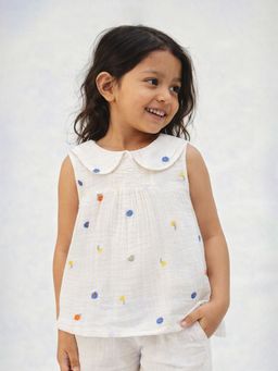 Somersault - Girls Floral White Cotton Sleeveless Top
