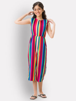 Uptownie - Girls Crepe Striped Keyhole Jumpsuit Multicolor