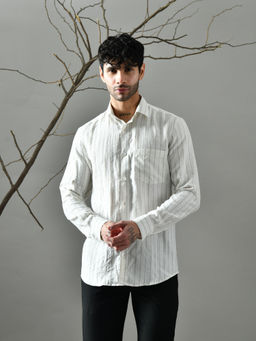 KELIN - Off White Regular Fit Striped Linen Shirt
