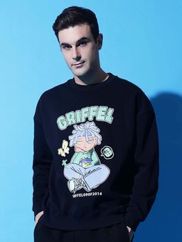 Griffel - Anime Boy Oversized Navy Blue Sweatshirt