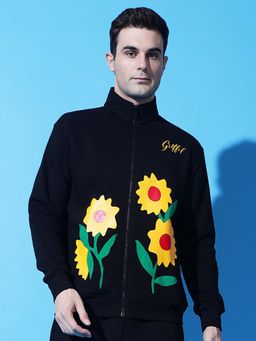 Griffel - Black Floral Print Zipper Sweatshirt