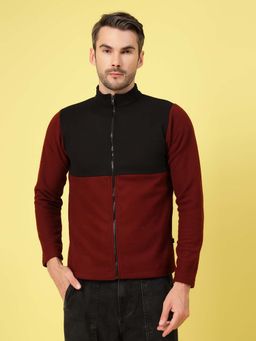 RIGO - Men Maroon Polar Fleece Colourblocked Sweatshirt
