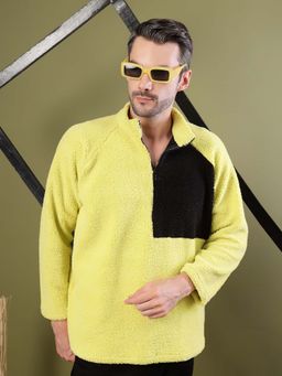 RIGO - Men Green Sherpa Colourblocked Oversized Sweatshirt