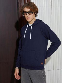 Campus Sutra - Men's Navy Blue Regular Pullover Hoodie