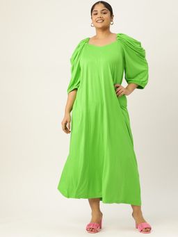 theRebelinme - Plus Size Womens Bright Green Solid Puff Sleeve A-Line Maxi Dress