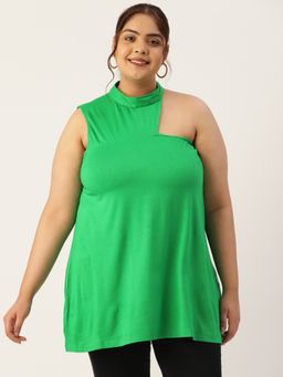theRebelinme - Plus Size Womens Emerald Green Solid High Neck LongLine Top