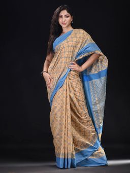 Beatitude - Beige Cotton Silk Woven Jacquard Jamdani Saree with Unstitched Blouse