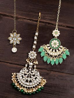 Zaveri Pearls - Combo of 3 Green Kundan Maangtikka-ZPFK13090