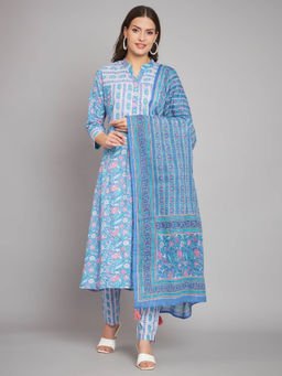 Rangmayee - Cotton Floral Jaipuri Printed Kurta with Dupatta And Pant (Set of 3)