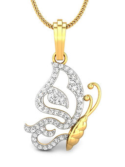 Candere by Kalyan Jewellers - 18K BIS Hallmark Yellow Gold & Diamond Butterfly Pendant