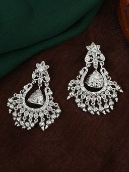 Estele - Rhodium Plated CZ Floral Designer Jhumki Earrings for Women