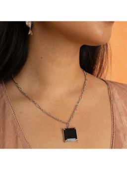 Dhwani Bansal - White Rhodium Plated Adjustable Blanco Pendant With Black Onyx For Women
