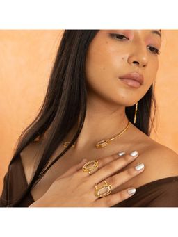 Dhwani Bansal - 22K Gold Plated Adjustable Syra Ring With White Cubic Zirconia For Women