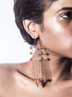 Dhwani Bansal - 22K Gold Plated Sifar Flow Earrings With Cascading Chains For Women