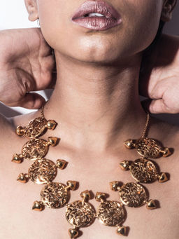 Dhwani Bansal - 22K Antique Gold Plated Mayasaar Necklace With Filigree Design For Women