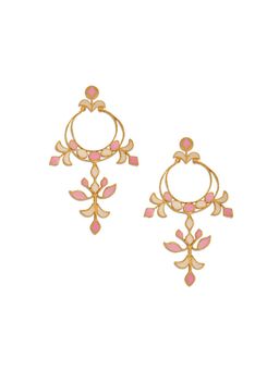 Dhwani Bansal - 22K Gold Plated Nahr Earrings With Pink And White Enamel For Women