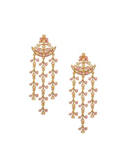 Dhwani Bansal - 22K Gold Plated Euri Chandeliers With Pink And White Enamel Earrings For Women