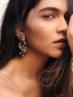 Dhwani Bansal - 22K Gold Plated Tayir Earrings With Pink And White Enamel Earrings For Women