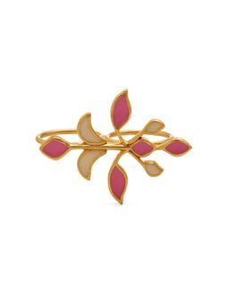 Dhwani Bansal - 22K Gold Plated Iri Double Finger Ring With Pink And White Enamel For Women